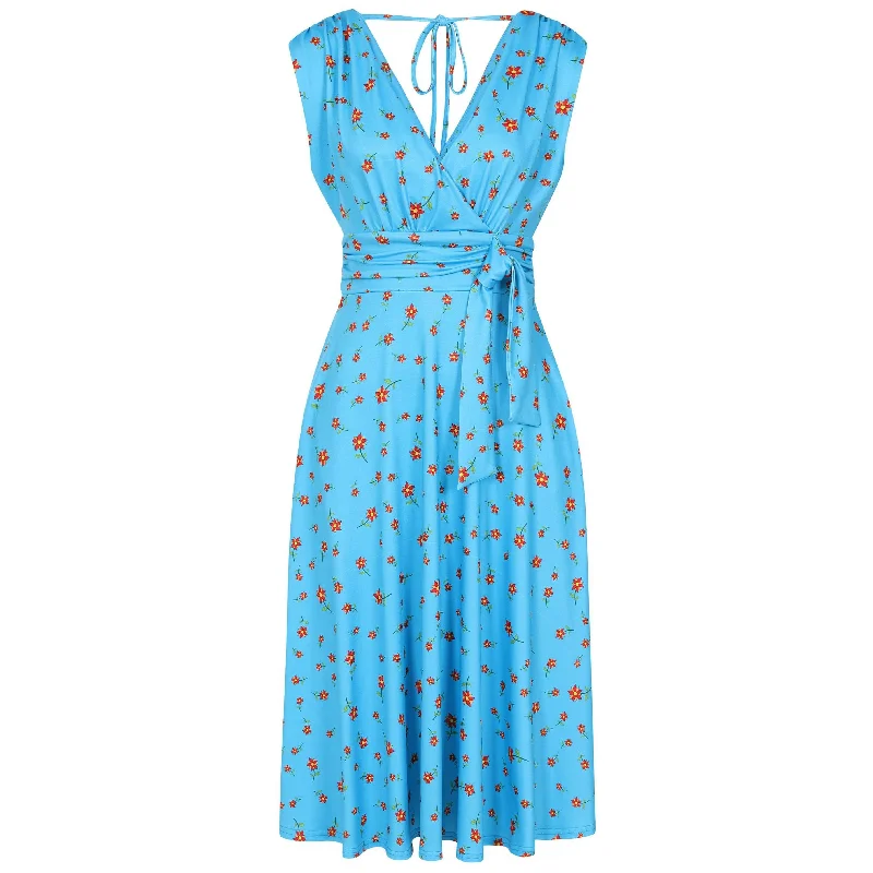 Arabella Dress - Red Flower Blue Cocktail unclassified dresses