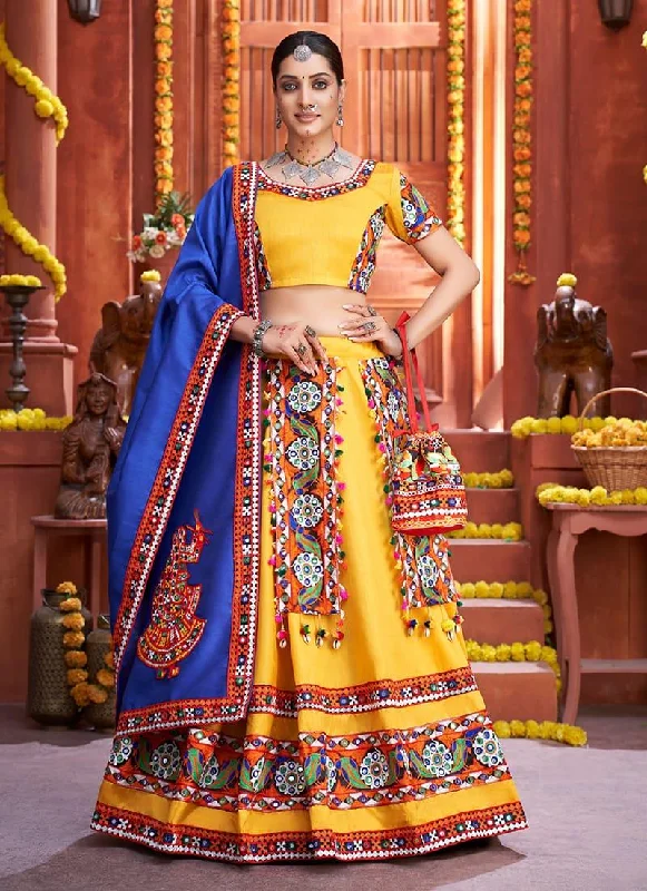 Art Silk Base Designer Yellow Chaniya Choli For Navratri Beaded unclassified dresses