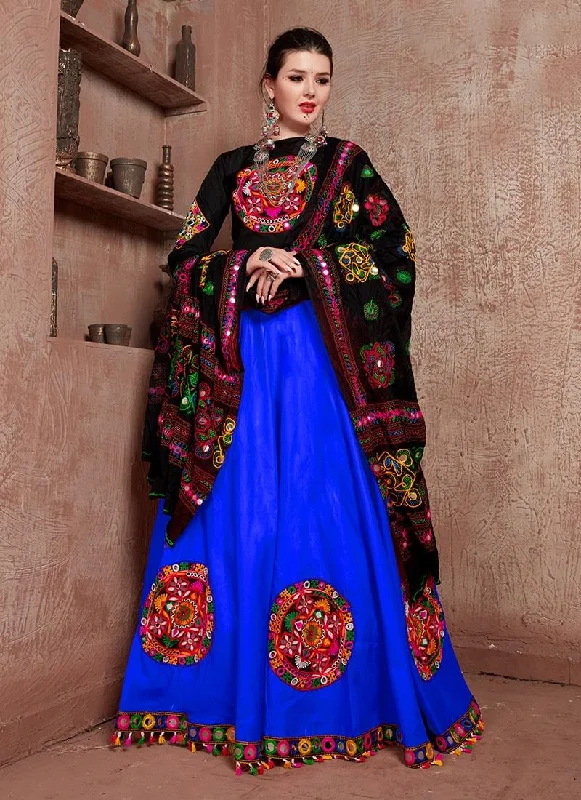 Bell Sleeve Blouse Blue Chaniya Choli For Navratri Tiered unclassified dresses