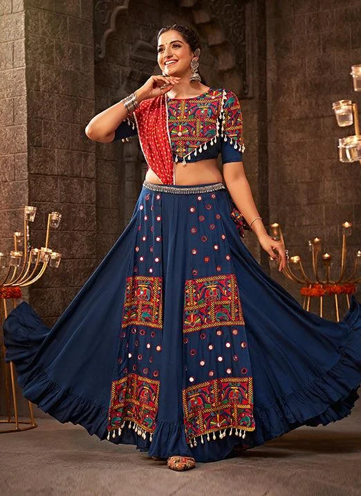 Blue Gamthi Thread Embroidered Navratri Lehenga Choli Festival unclassified dresses