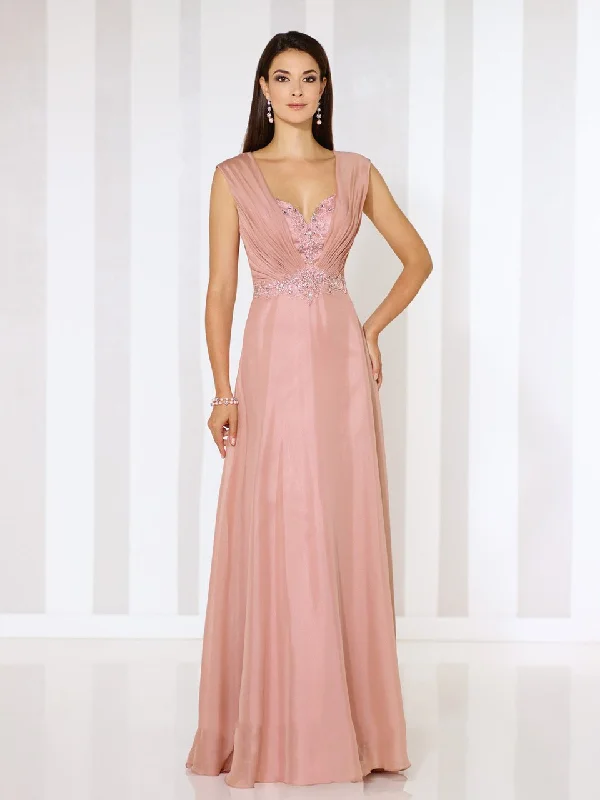 Mon Cheri Ruched Cap Sleeve Ornate Chiffon Gown 116664 Off-shoulder unclassified dresses