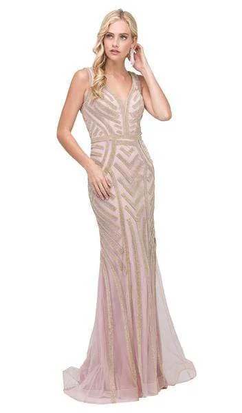 Dancing Queen - Beaded Plunging Fitted Prom Gown 2391 - 1 pc Dusty Pink/Gold In Size 3XL Available Boho unclassified dresses