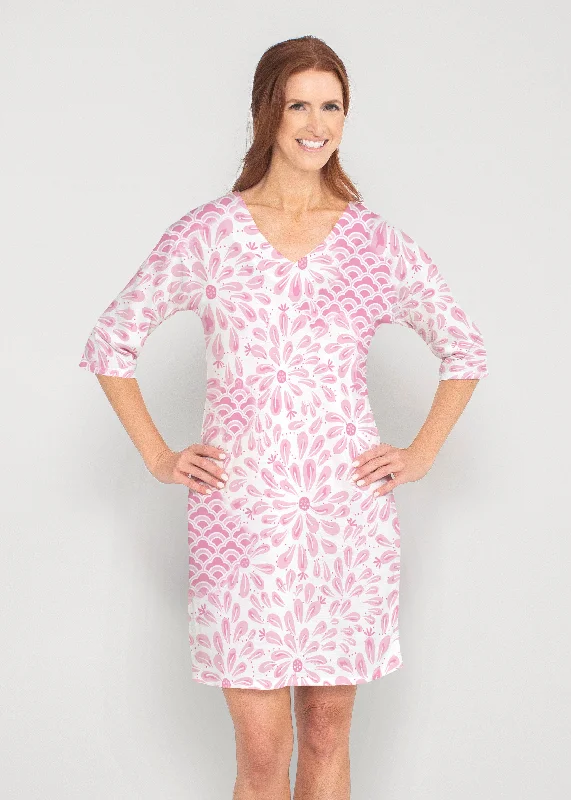 Daybreak Pink (8073) ~ Drop Shoulder 3/4 Sleeve V-Neck Dress Floral unclassified dresses