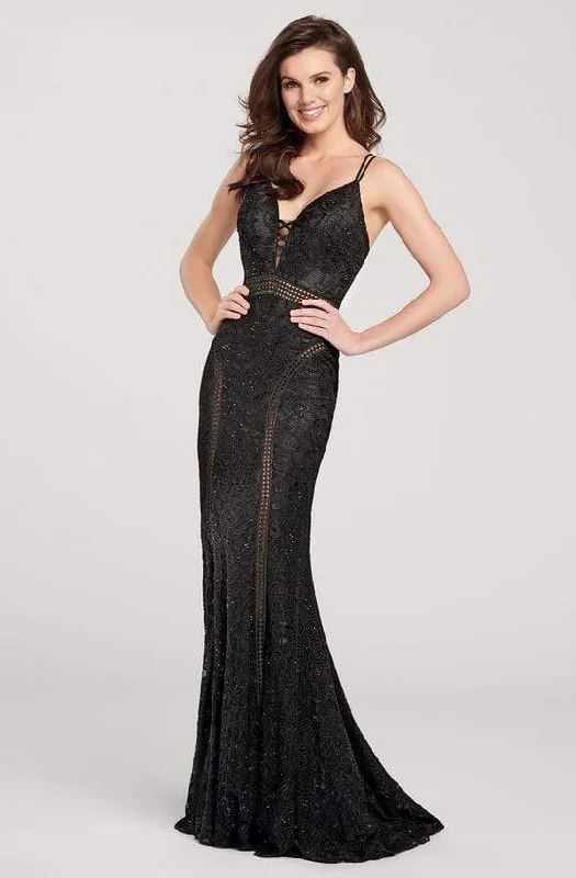 Ellie Wilde - Strappy Illusion Cutout Trimmed Evening Dress EW119143 - 1 pc Black In Size 2 Available Boho unclassified dresses