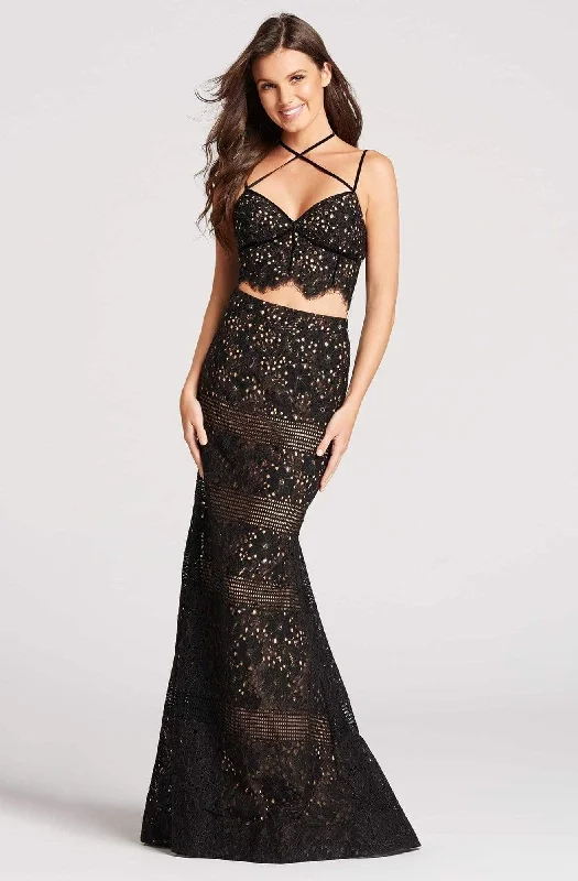 Ellie Wilde - Two Piece Crisscross Fitted Trumpet Gown EW118058 - 1 pc Black/Nude In Size 6 Available Anniversary unclassified dresses