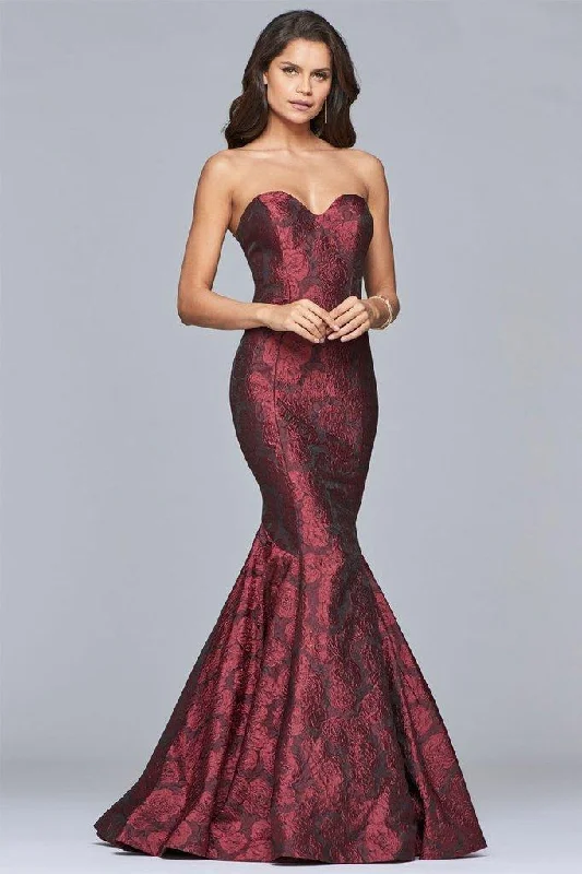 Faviana - Strapless Sweetheart Jacquard Mermaid Dress S10118 - 1 pc Ruby/Black In Size 2 Available Gothic unclassified dresses