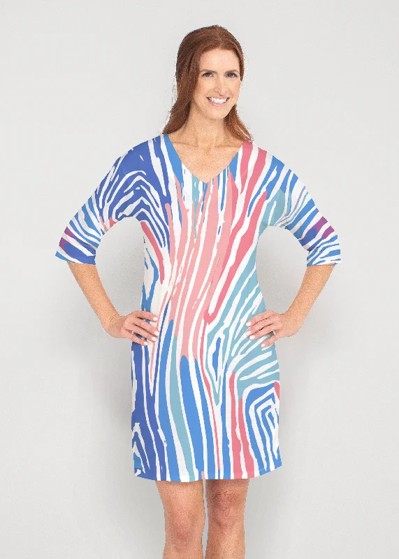 Fruity Stripes (14272) ~ Drop Shoulder 3/4 Sleeve V-Neck Dress Budget-friendly unclassified dresses