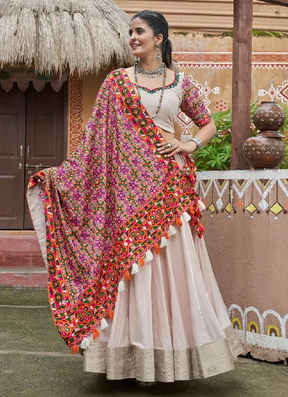 Gorgeous Beige Embroidered Navratri Lehenga Choli Long unclassified dresses