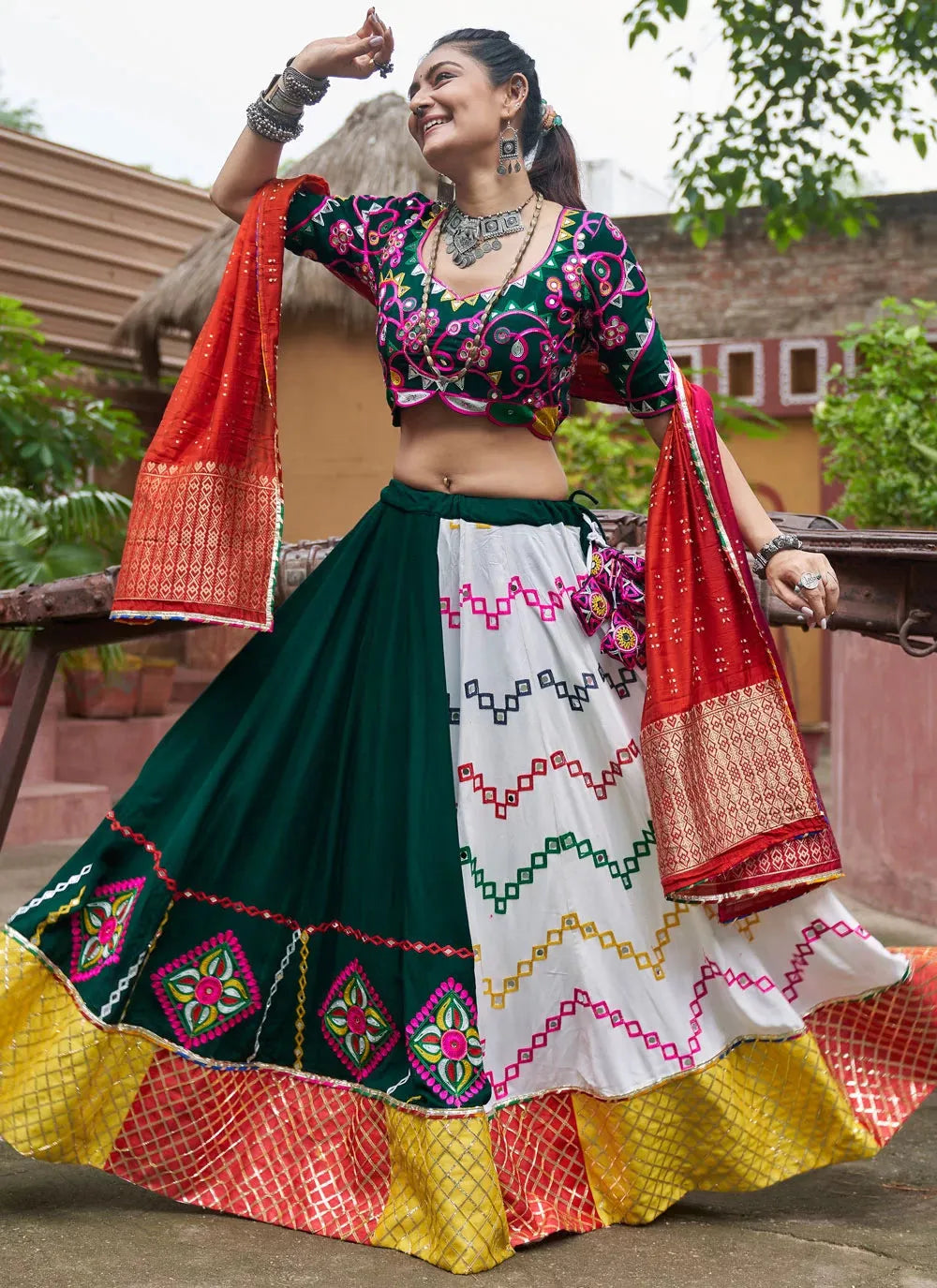 Graceful Multi Colored Embroidered Navratri Lehenga Choli Smocked unclassified dresses