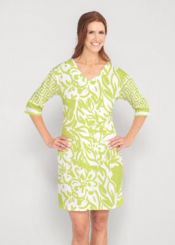 Greek Breeze Lime (8165) ~ Drop Shoulder 3/4 Sleeve V-Neck Dress Date night unclassified dresses