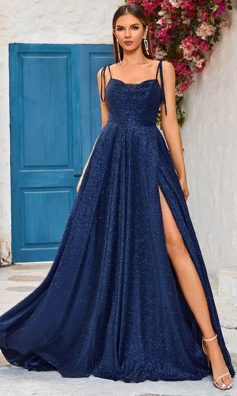 J'Adore Dresses J25009 - Cowl Neck Glitter Evening Dress Elegant unclassified dresses