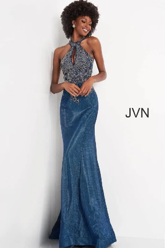 Jovani JVN02746ASC - Halter Embroidered Top Prom Dress Cocktail unclassified dresses