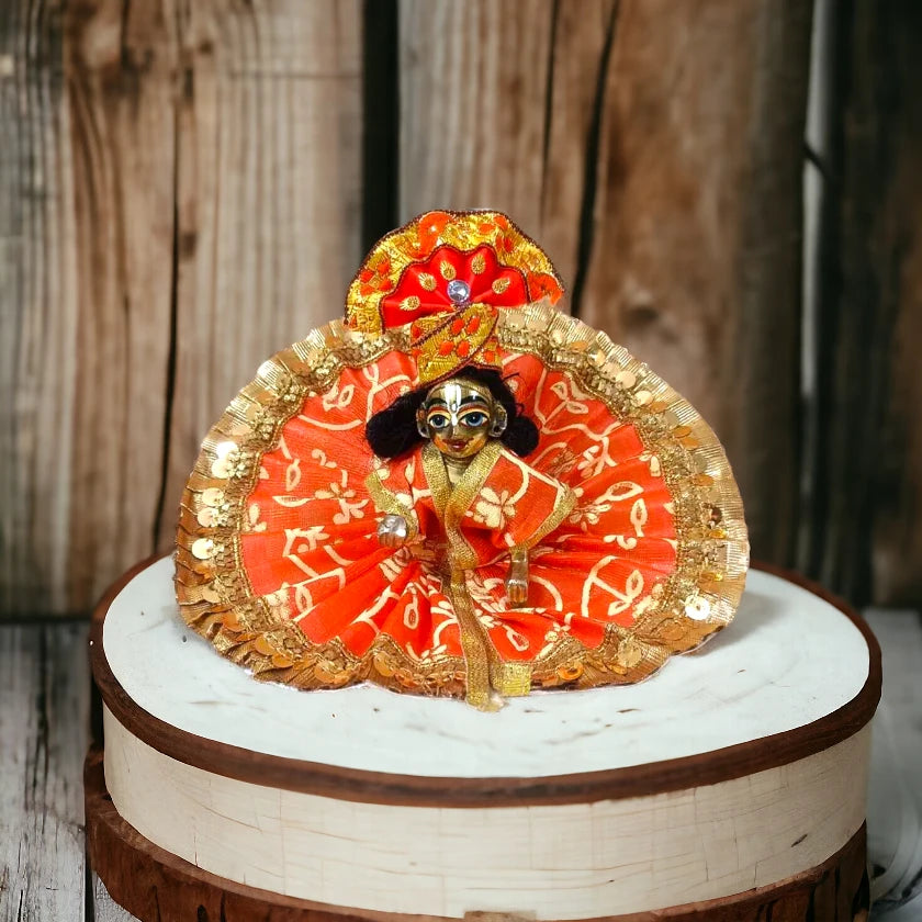 Laddu Gopal Beautiful Festival Dress with Handmade Pagdi - Orange High-low unclassified dresses