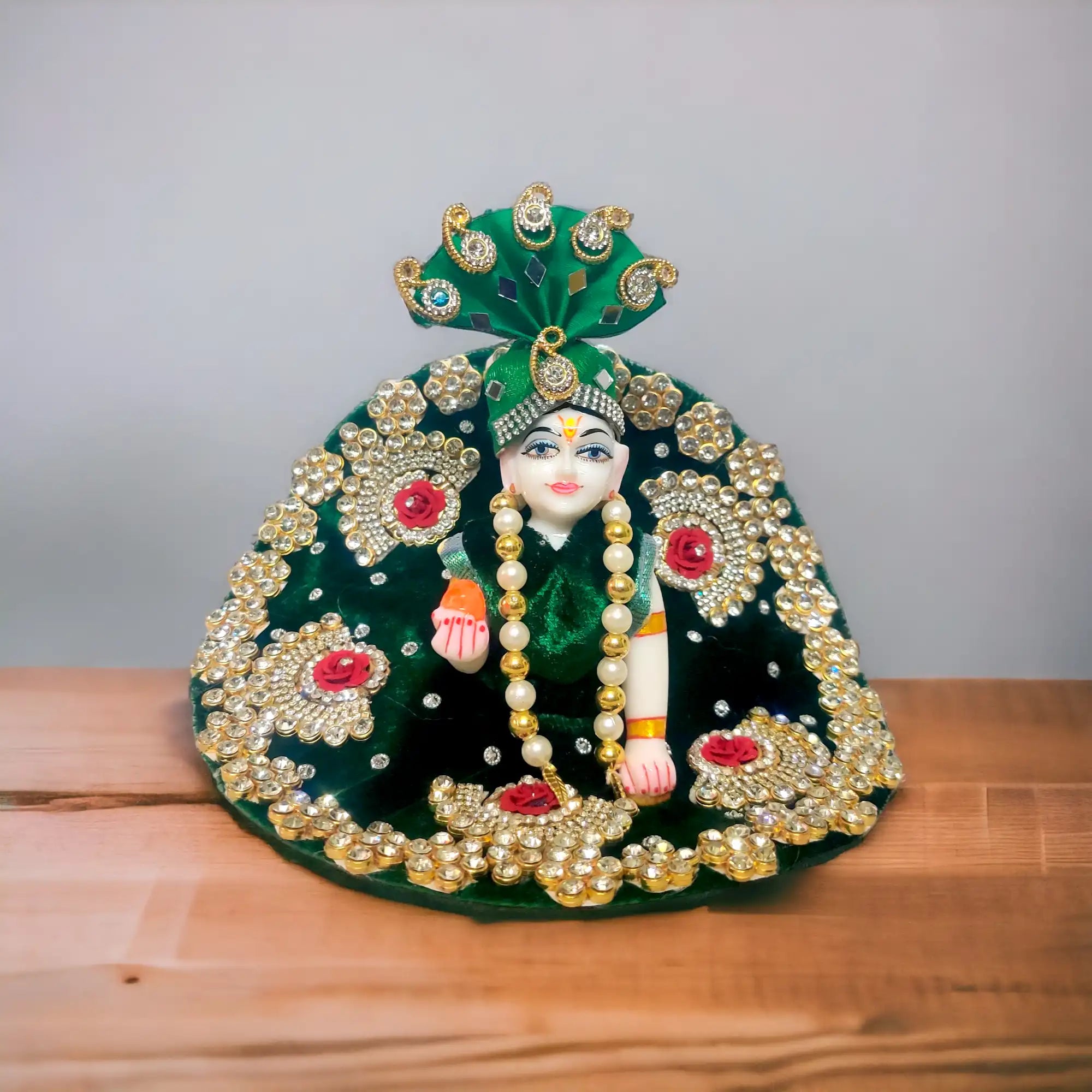 Laddu Gopal Ji Heavy Velvet Poshak with Turban (Green) Striped unclassified dresses