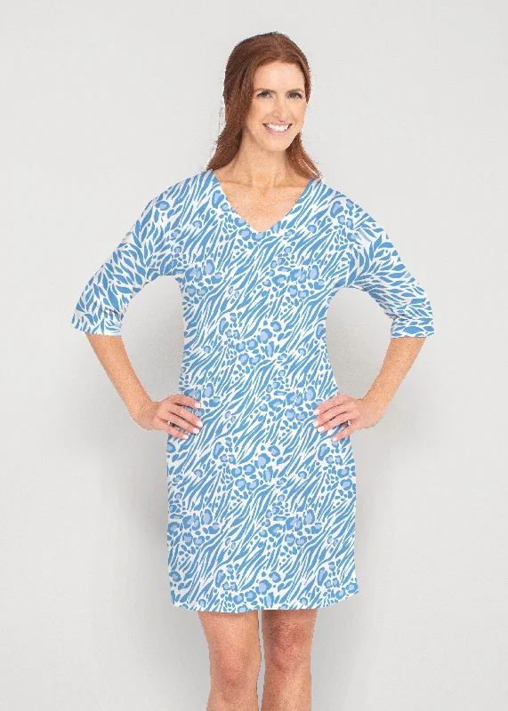 Leo Hotsy Totsy Blue (8166) ~ Drop Shoulder 3/4 Sleeve V-Neck Dress Affordable unclassified dresses