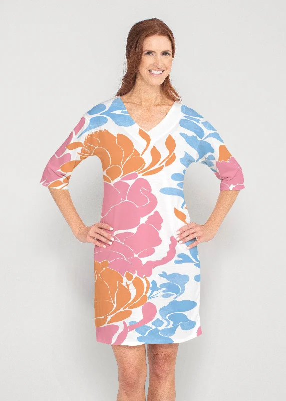 Lotus Pink/Orange (23058) ~ Drop Shoulder 3/4 Sleeve V-Neck Dress Petite unclassified dresses