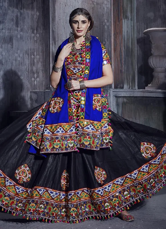 Mirror Work Navratri Ghagra Choli With Blue Dupatta Gothic unclassified dresses