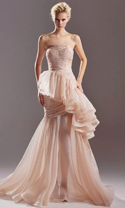 MNM COUTURE G1516 - Straight Across Ruffled Evening Dress Halter unclassified dresses