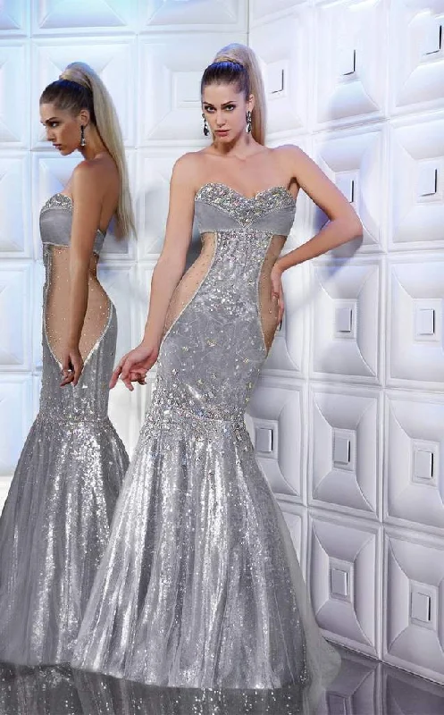 MNM Couture Ornate Illusion Paneled Gown 8181 - 1 pc Silver in Size 6 Available Elegant unclassified dresses