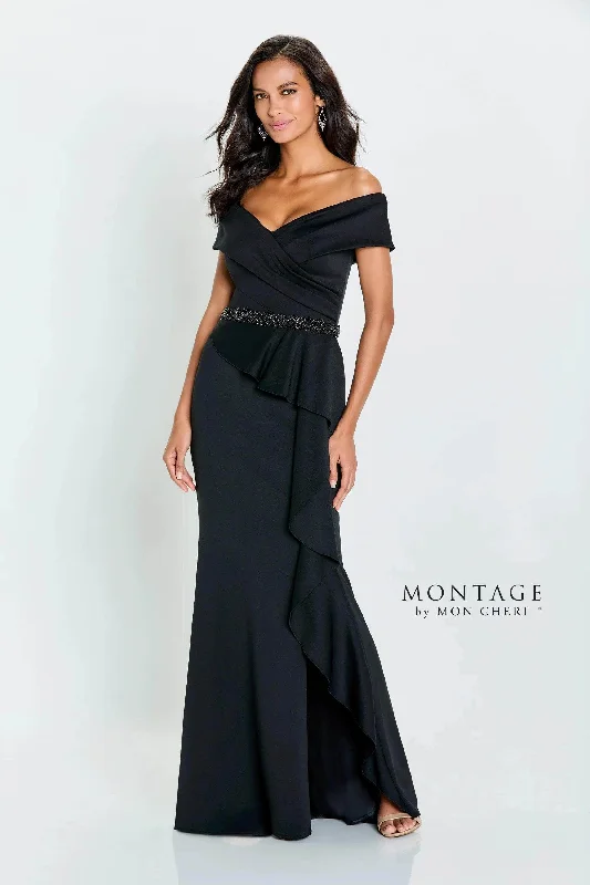 Montage by Mon Cheri 221976W - Off-Shoulder Ruffle Draped Evening Gown Ruffled unclassified dresses