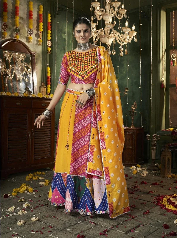 Navratri Festival Wear Multicolored Maslin Cotton Lehenga Choli Ruffled unclassified dresses