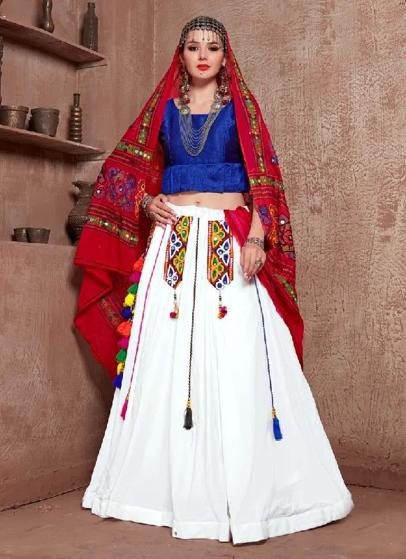 Navratri Special Blue And White Color Cotton Base Lehenga Choli Velvet unclassified dresses