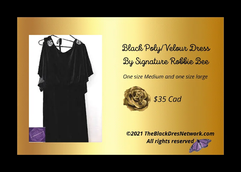 New Signature Robbie Bee Black Poly/Velour Light Dress Batwing Open Sleeves 1Medium 1 Large Glamour! Striped unclassified dresses