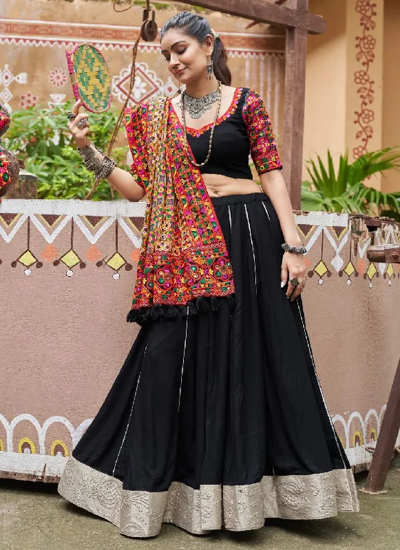 Outstanding Black Embroidered Navratri Lehenga Choli Office unclassified dresses