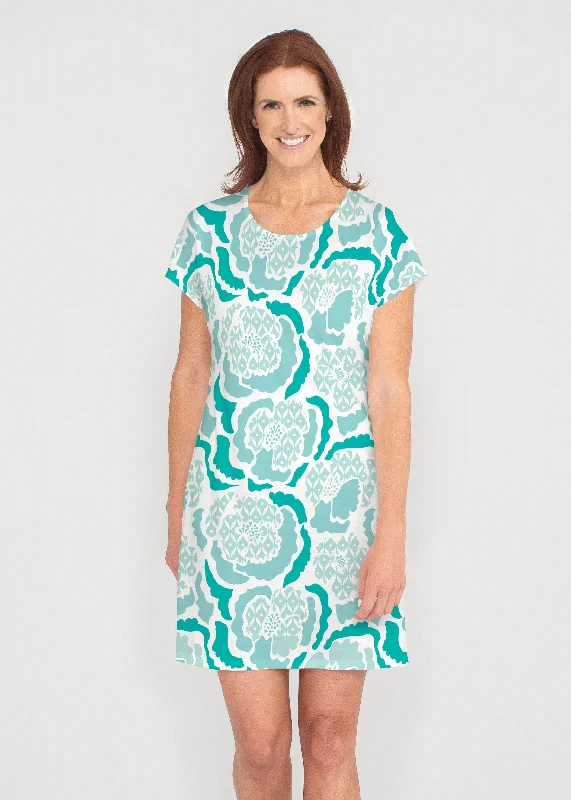 Peonies Aqua (8082) ~ Lucy Tee Dress Trendy unclassified dresses