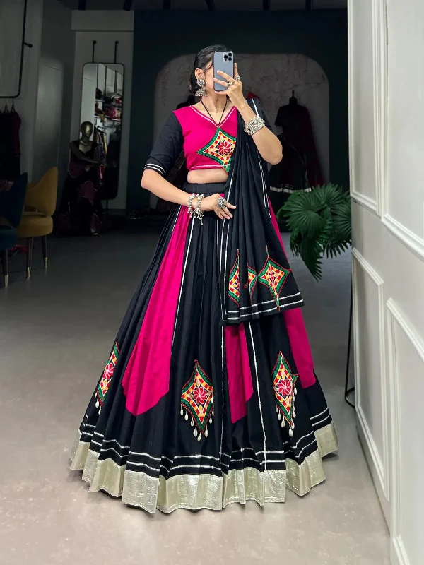 Pink Black Pure Cotton Gamthi Gota Patti Worked Navratri Lehenga Choli Cocktail unclassified dresses