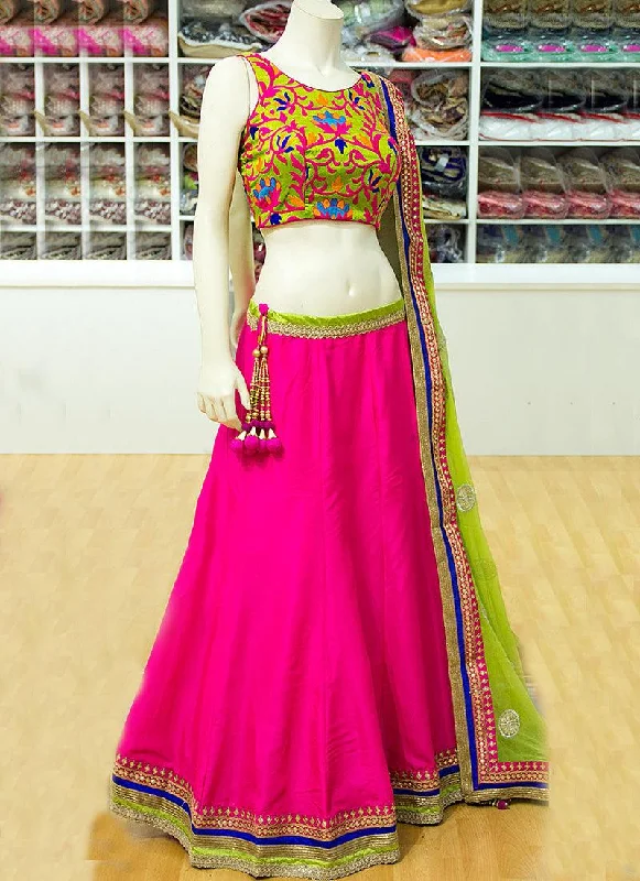 Pink Color Art Silk Fabric Navratri Lehenga With Embroidery Ruched unclassified dresses