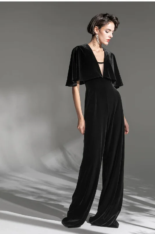 Plunge Black Velvet Jumpsuit Casual chic unclassified dresses