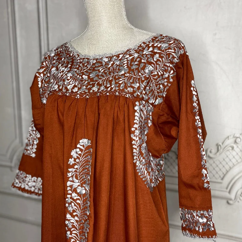 San Antonino Gala Mexican Dress - Burnt Orange 3/4 Sleeve Tulle unclassified dresses