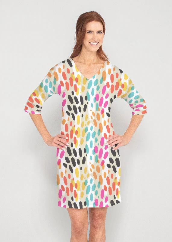 Santa Fe (14267) ~ Drop Shoulder 3/4 Sleeve V-Neck Dress Printed unclassified dresses