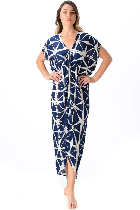 Santorini Kaftan / Navy Brush Stroke Sleeveless unclassified dresses