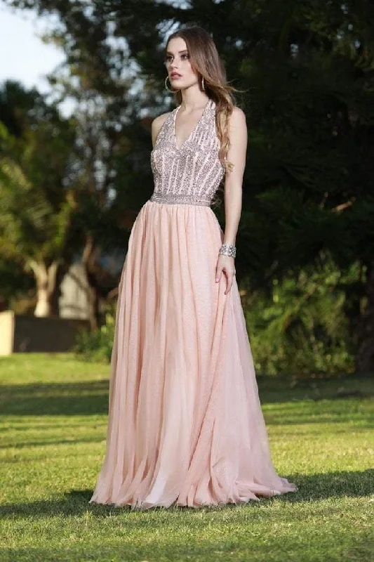 Shail K - Sleeveless Embellished Halter A-line Dress 12113 - 1 Pc. Rose in size 8 Available Discounted unclassified dresses