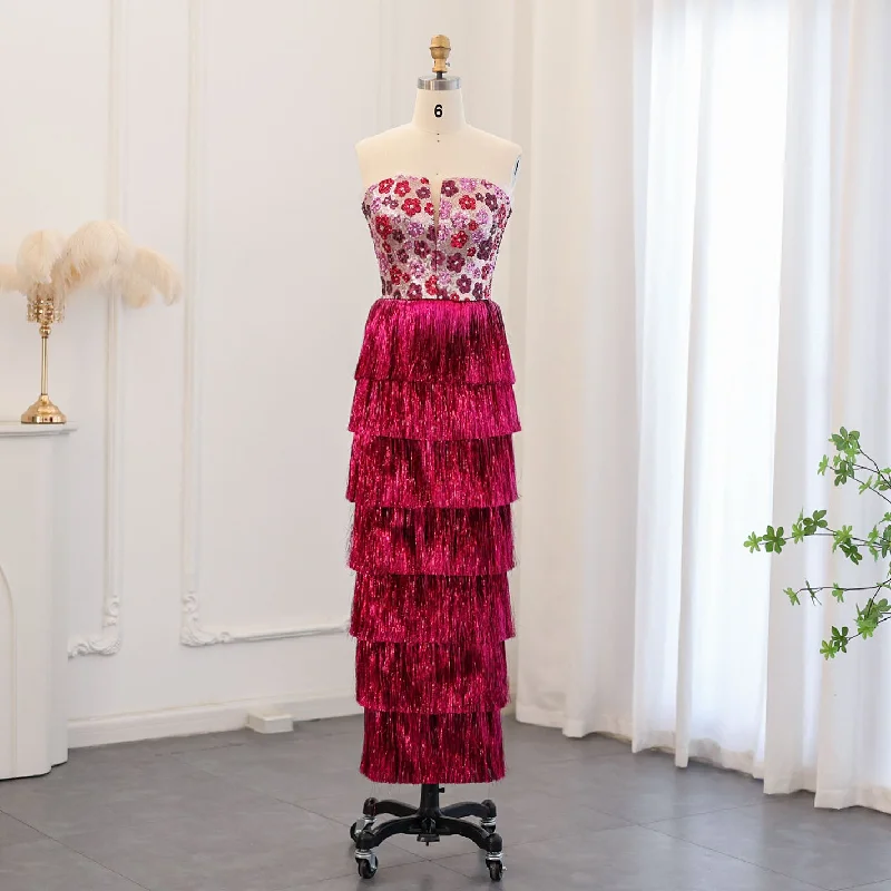 Luxury Tassel Fuchsia Off Shoulder Evening Dress SS508 Denim unclassified dresses