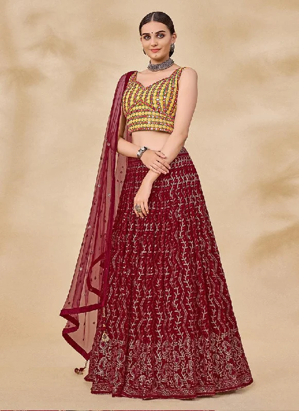 Sleeveless Maroon Readymade Chaniya Choli Designer unclassified dresses