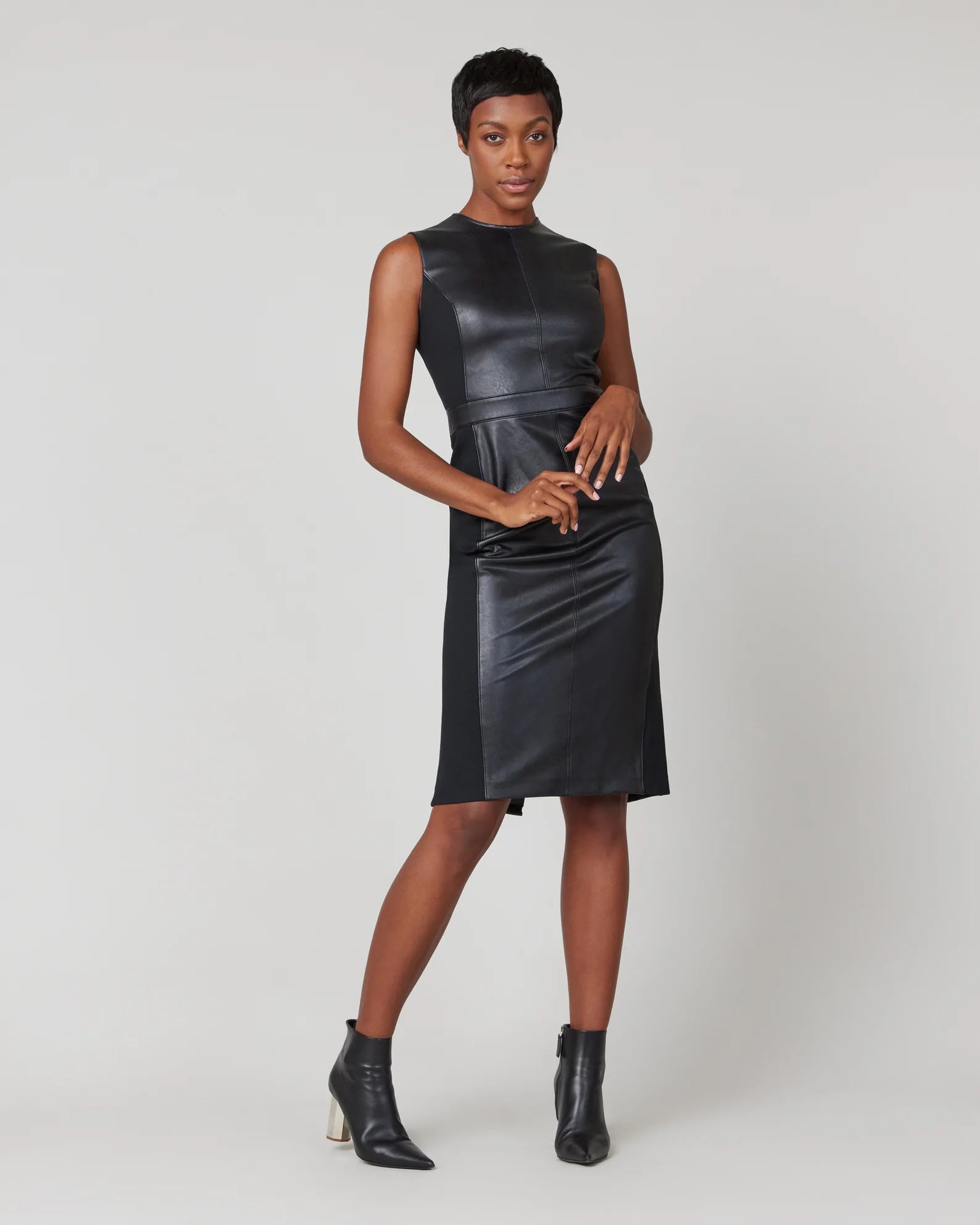 Spanx: Leather-Like Combo Fitted Dress - 20393R Sleeveless unclassified dresses