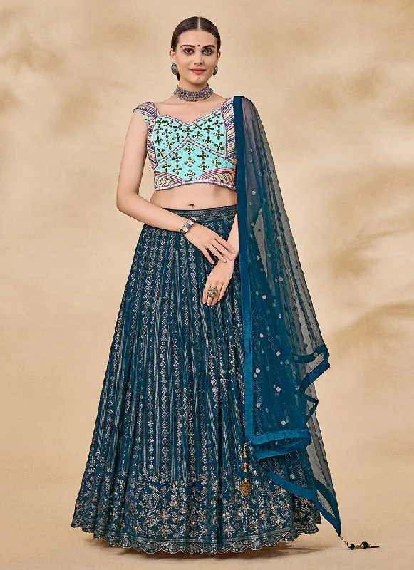 Sweetheart Neck Teal Lehenga Choli Earthy tone unclassified dresses