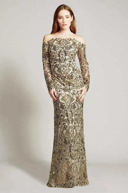 Tadashi Shoji ATV18234L - Paillette Embroidered Sheath Prom Gown Travel unclassified dresses