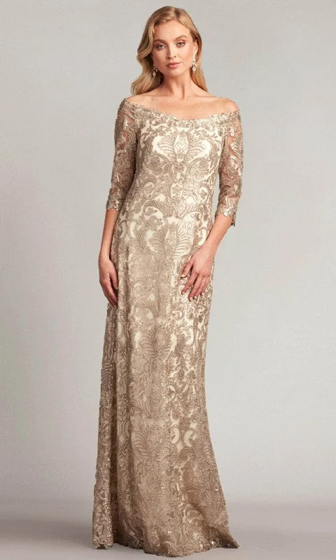 Tadashi Shoji ATV18236L - Off-Shoulder Embroidered Formal Gown Earthy tone unclassified dresses