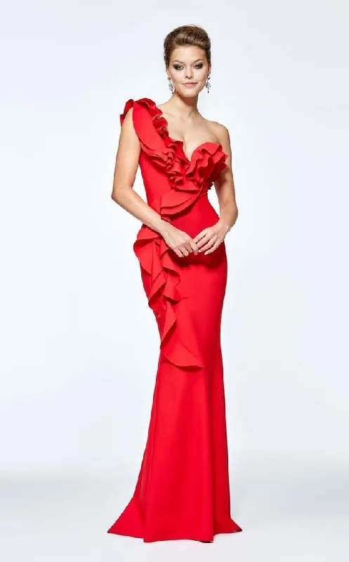 Tarik Ediz One Shoulder Ruffled Sheath Evening Gown 93110 Sexy unclassified dresses