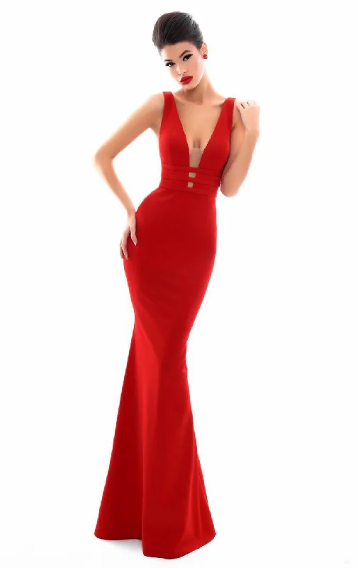 Tarik Ediz Plunging V-Neck Tri-Band Mermaid Evening Dress 50336 - 1 pc Ivory In Size 8 Available Long unclassified dresses