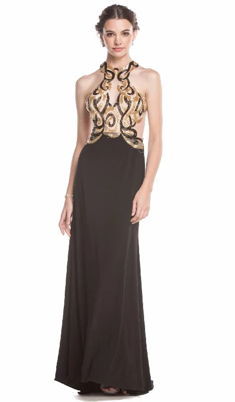 Trevi Collection - Bead Embellished Halter Sheath Evening Dress Street style unclassified dresses