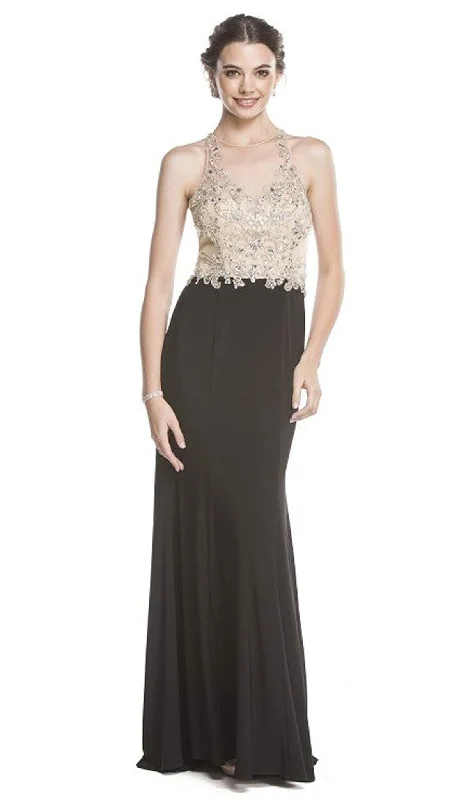 Trevi Collection - Beaded Sheer Sheath Evening Dress Anniversary unclassified dresses