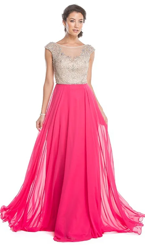 Trevi Collection - Bedazzled Illusion Bateau A-line Prom Dress Striped unclassified dresses