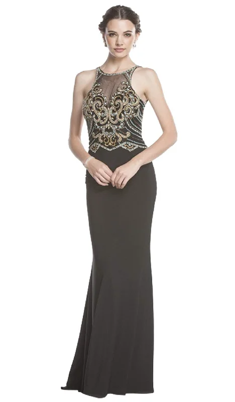 Trevi Collection - Bedazzled Illusion Halter Fitted Evening Dress Plus size unclassified dresses