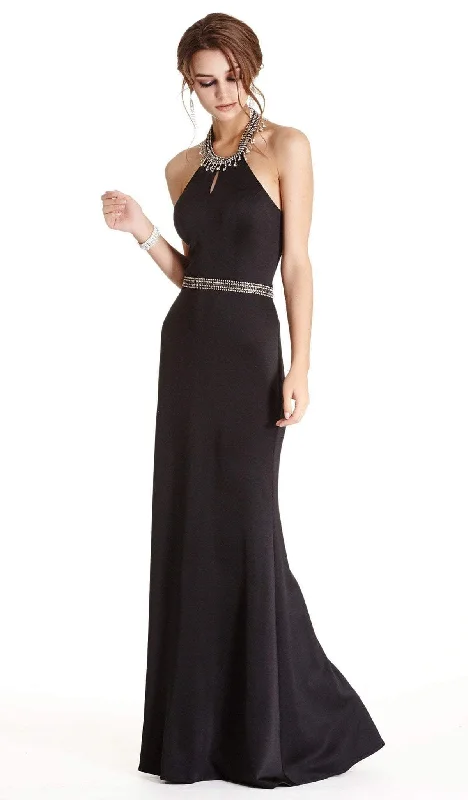 Trevi Collection - Embellished Halter Neck Sheath Evening Dress Halter unclassified dresses