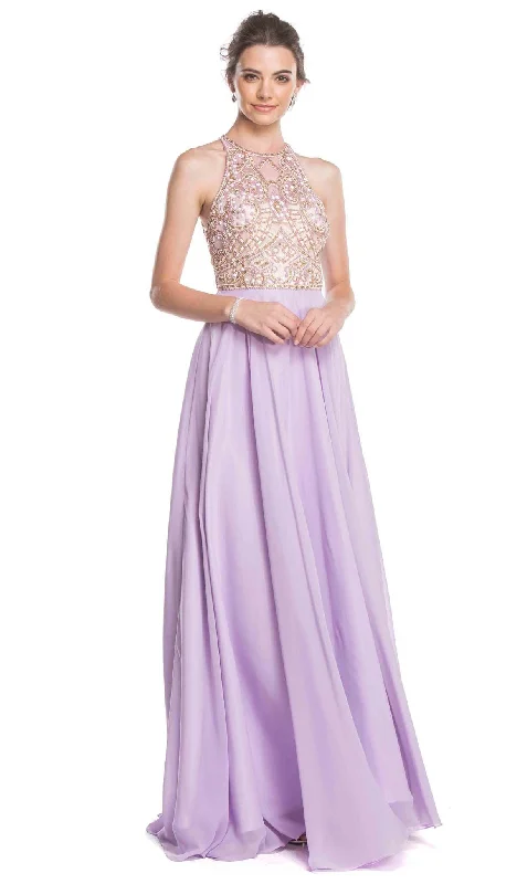 Trevi Collection - Jeweled Illusion Halter A-line Prom Dress Satin unclassified dresses